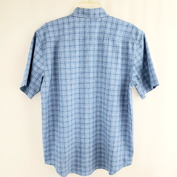 Orvis Button-Front Short Sleeve Woven Tech Shirt MEDIUM Blue Check Polyester - Picture 3 of 6